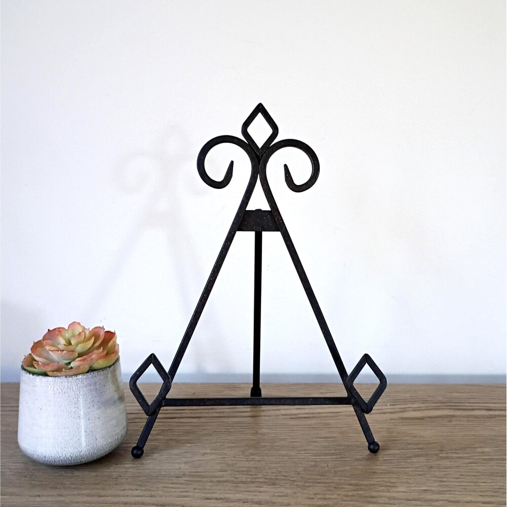 Vintage Ornate Metal Easel Plate Stand Folding Book Art Photo Display